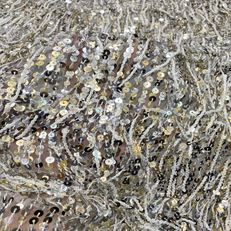 Fringed Dense 5/7mm Sequin Embroidery Fabric — fabric photo 5