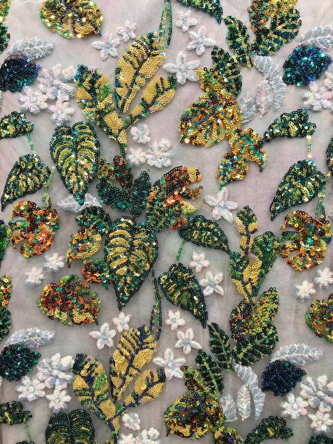 Multicolor Leaf Sequin Embroidery Fabric — fabric photo 4