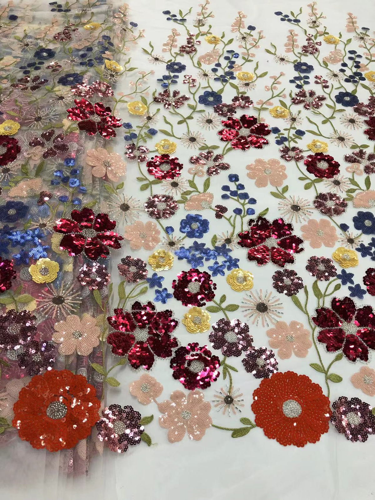 Multicolor Thread Bead & Sequin Embroidered Fabric — fabric photo 6