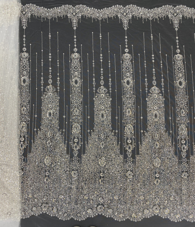Crystal-Look Sequin & Bubble-Bead Embroidered Bridal Fabric – Design 81727 — fabric photo 6