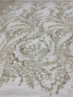 Silver-White Thread Triple-Bead & 3 mm Sequin Fabric — fabric photo 2