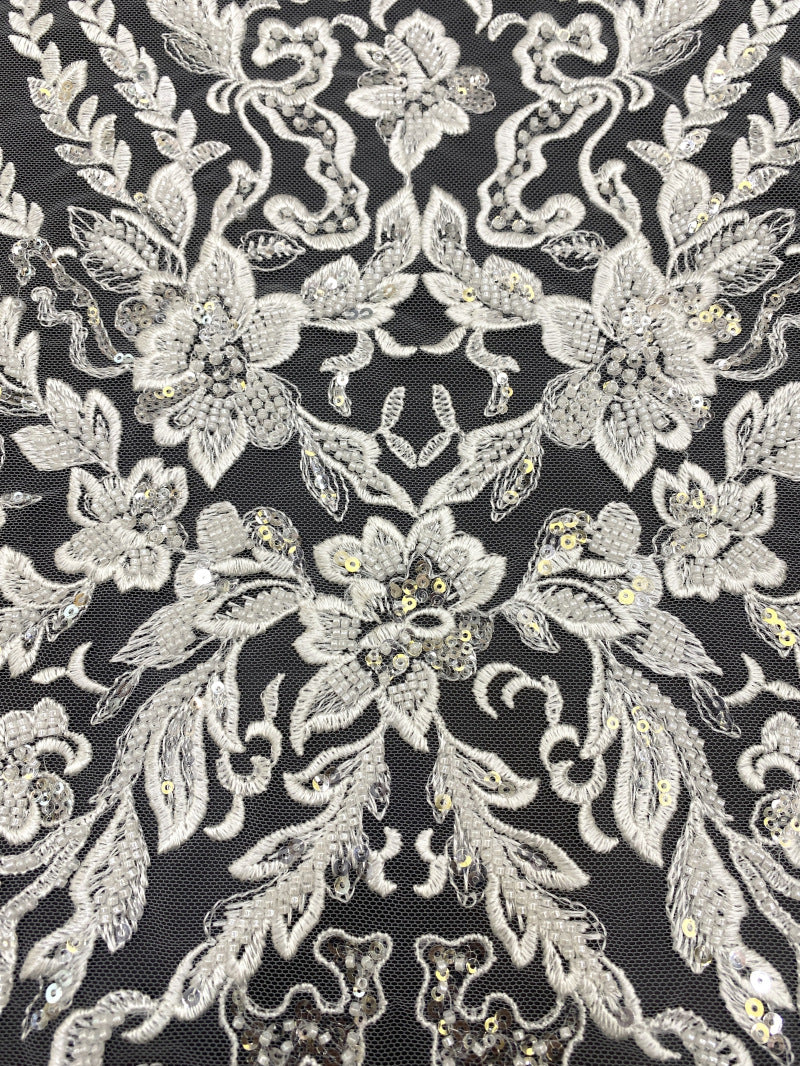 Botanical Bead & Sequin Embroidered Bridal Fabric — fabric photo 3