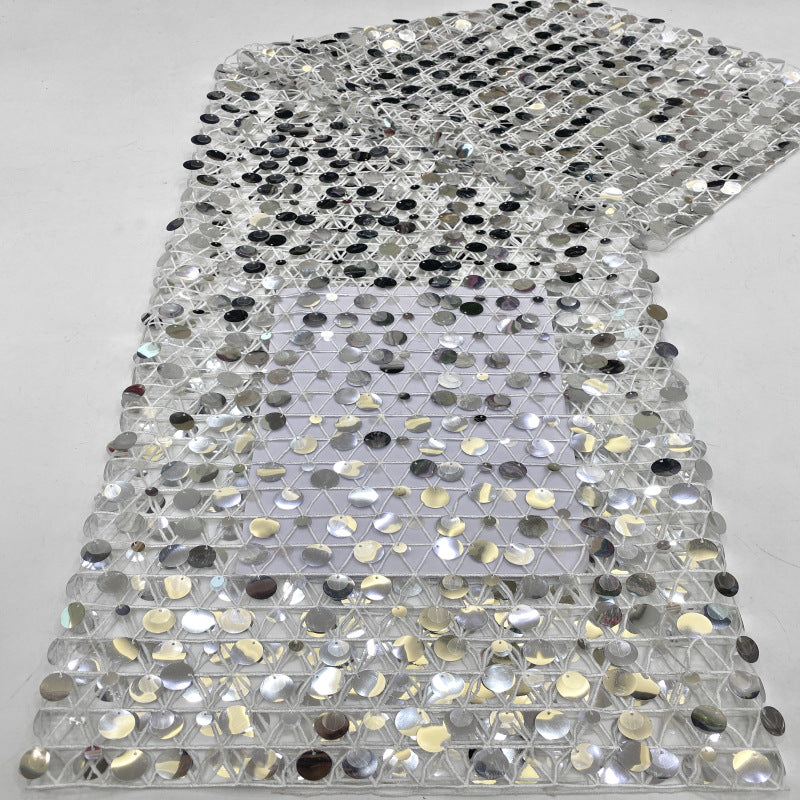 Grid 9/12/18 mm Sequin Embroidered Guipure Lace Fabric — fabric photo 3