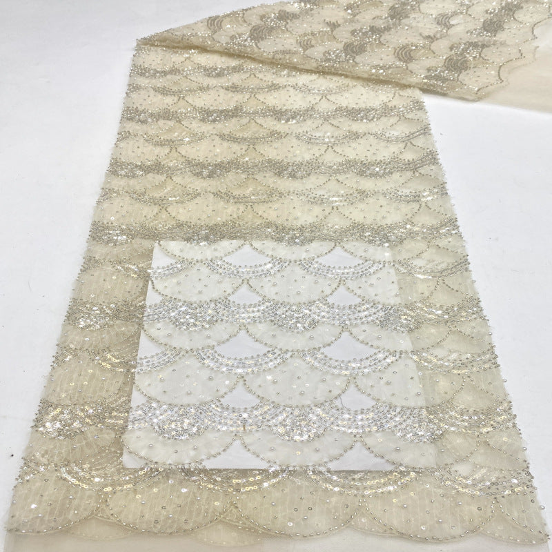 Fan-Shape Scale Ribbon Bead & Sequin Fabric