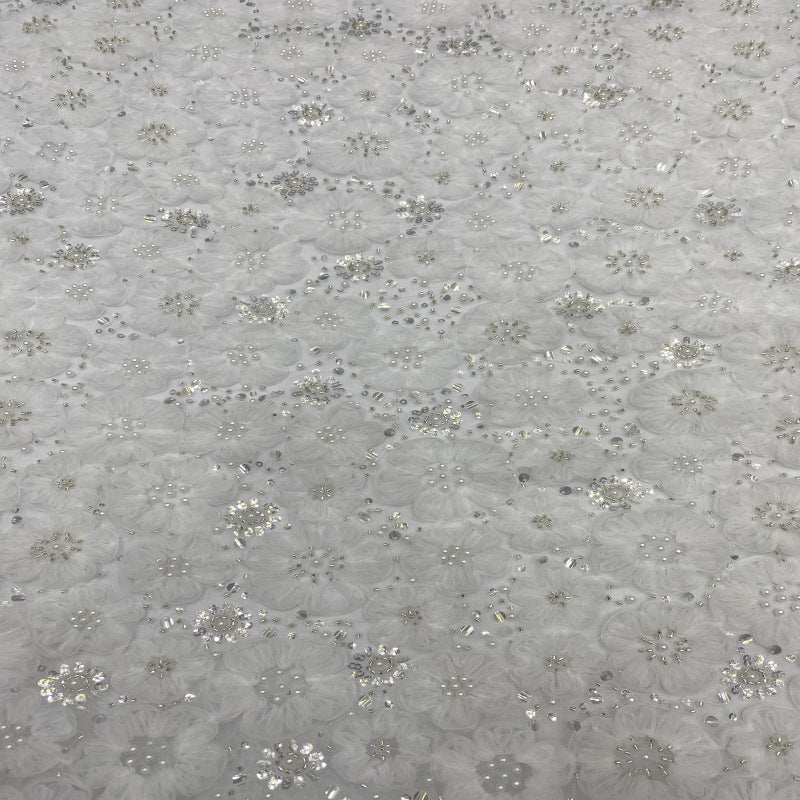 Allover Sequin & Bubble-Bead Embroidered Bridal Fabric — fabric photo 5