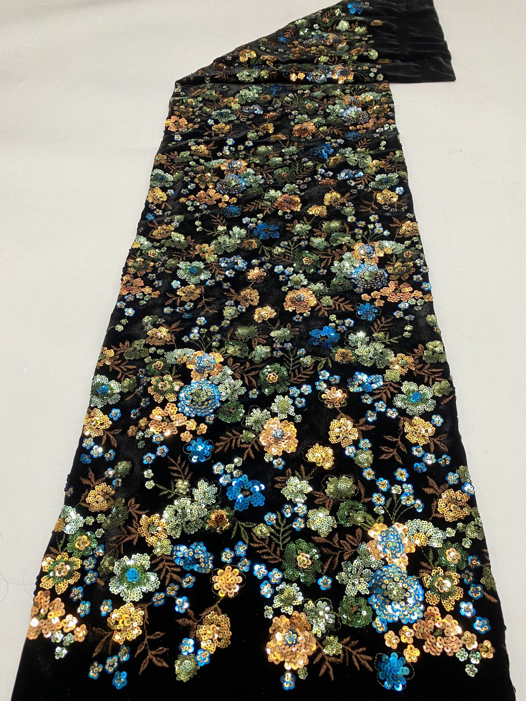 Velvet with Multicolor Sequin Embroidery — fabric photo 6