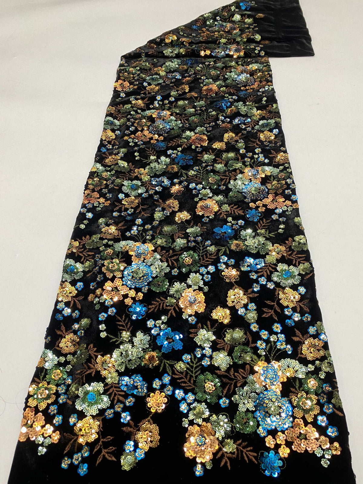 Velvet with Multicolor Sequin Embroidery — fabric photo 6