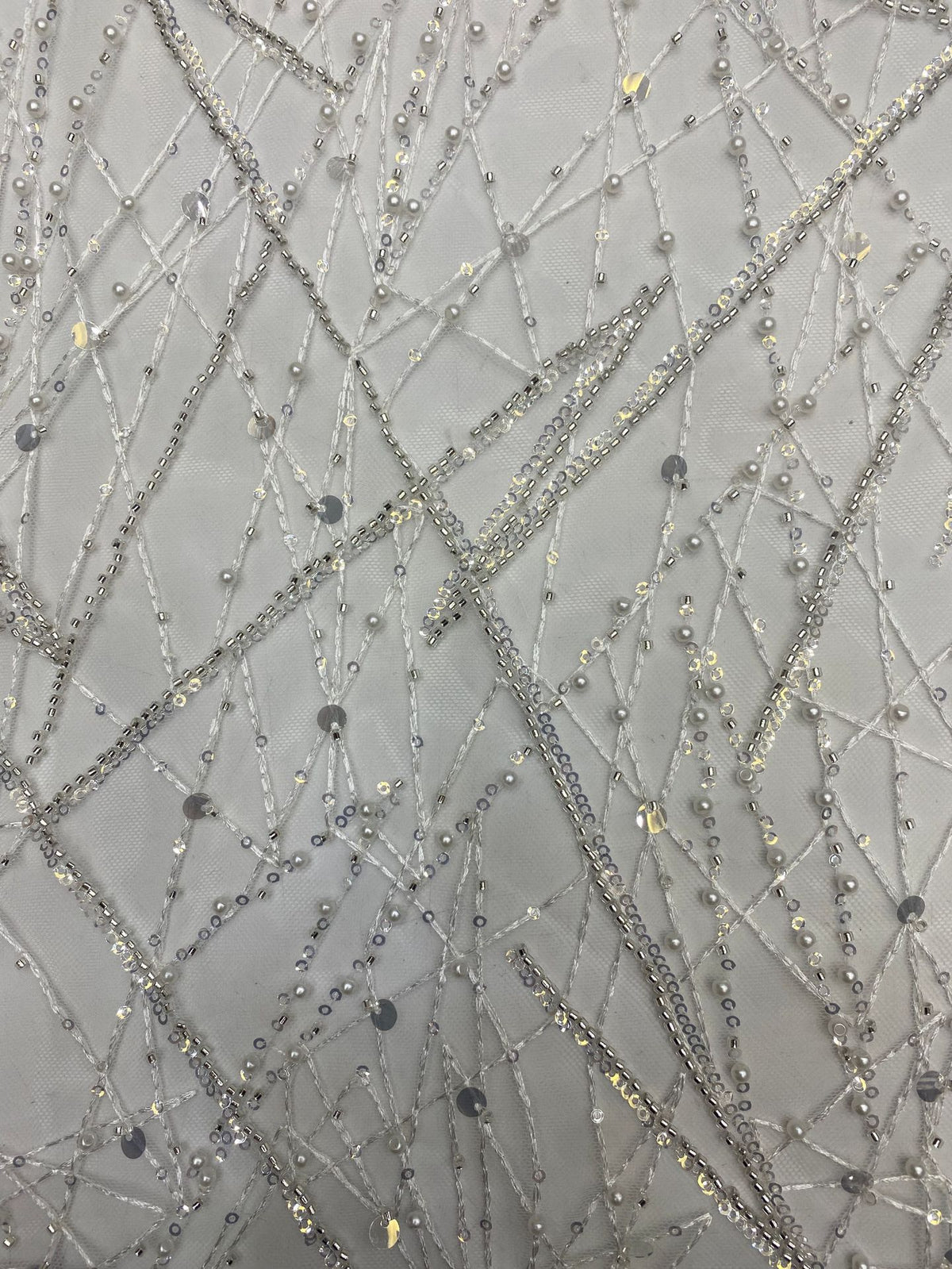 Linear Foam Bead & 3/7mm Sequin Bridal Fabric — fabric photo 4