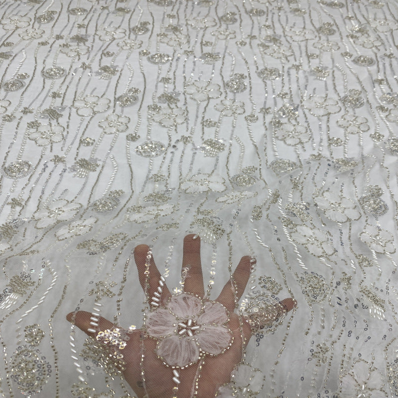Sequin & Bubble-Bead Embroidered Bridal Fabric – Design 18431 — fabric photo 4