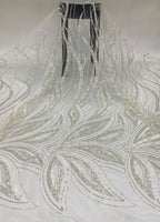 3D Floral Beaded Fabric with 3/4 mm Sequins