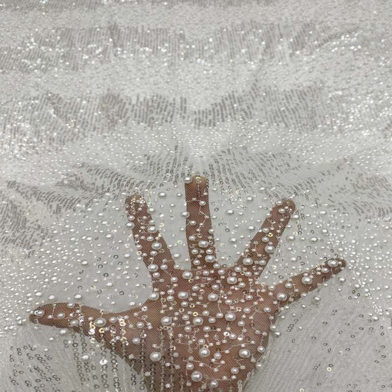 3 mm Sequin & Bubble-Bead Embroidered Bridal Fabric – Design 15519 — fabric photo 5