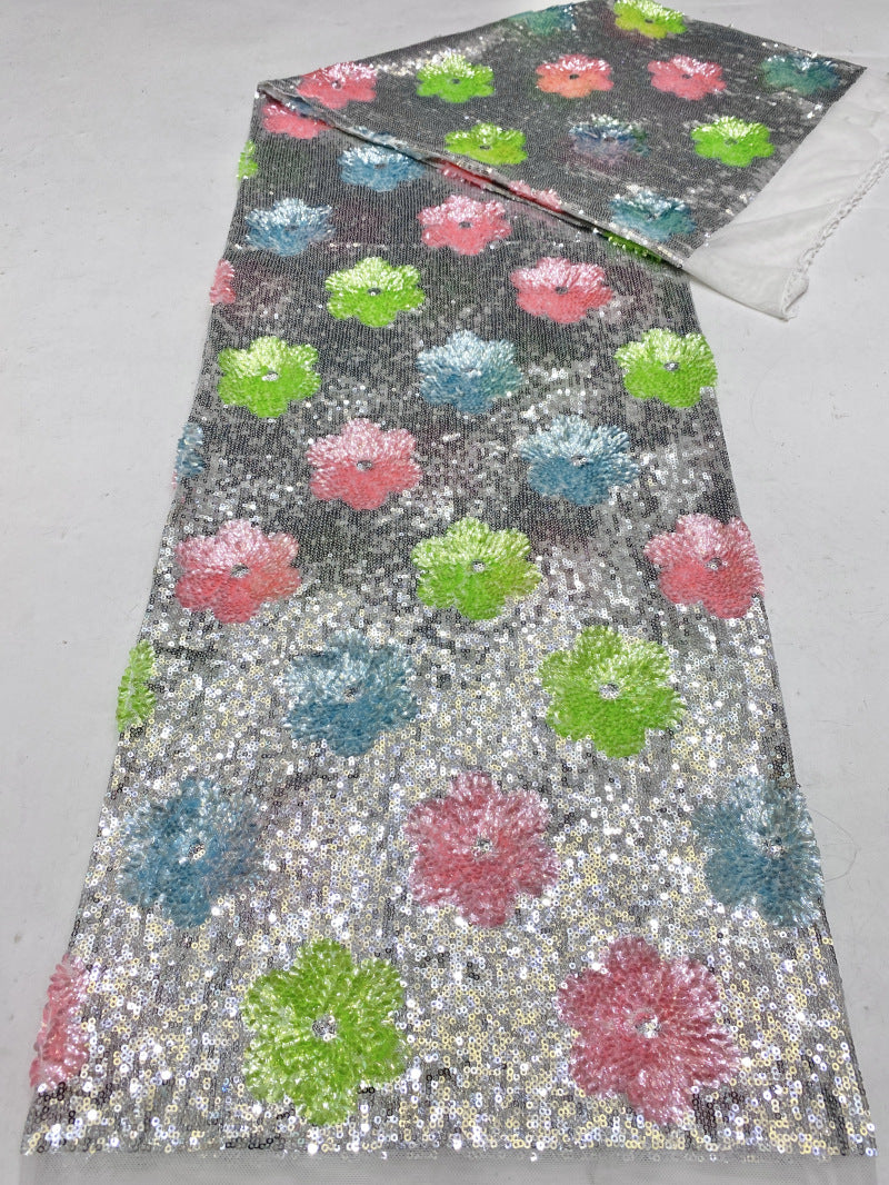 Multicolor 3/5 mm Sequin Embroidered Bridal Fabric – Design 83711 — fabric photo 6