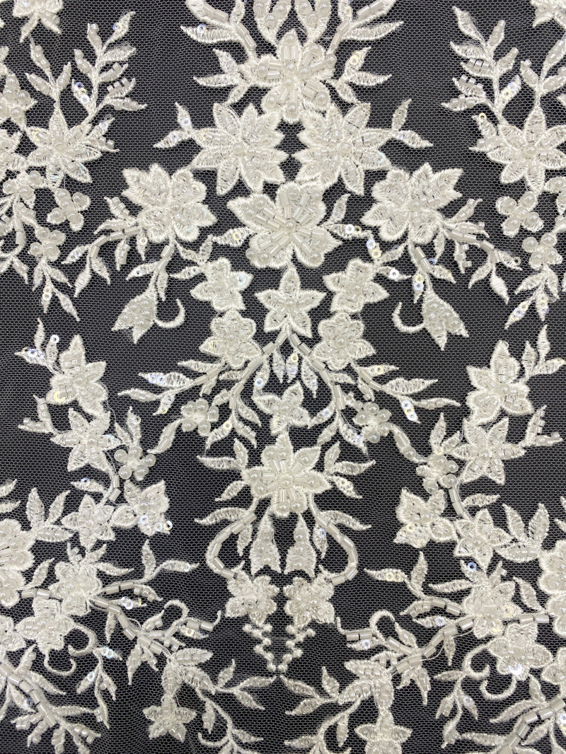 Heavy Sequin & Bubble-Bead Embroidered Bridal Fabric – Design 69919 — fabric photo 3