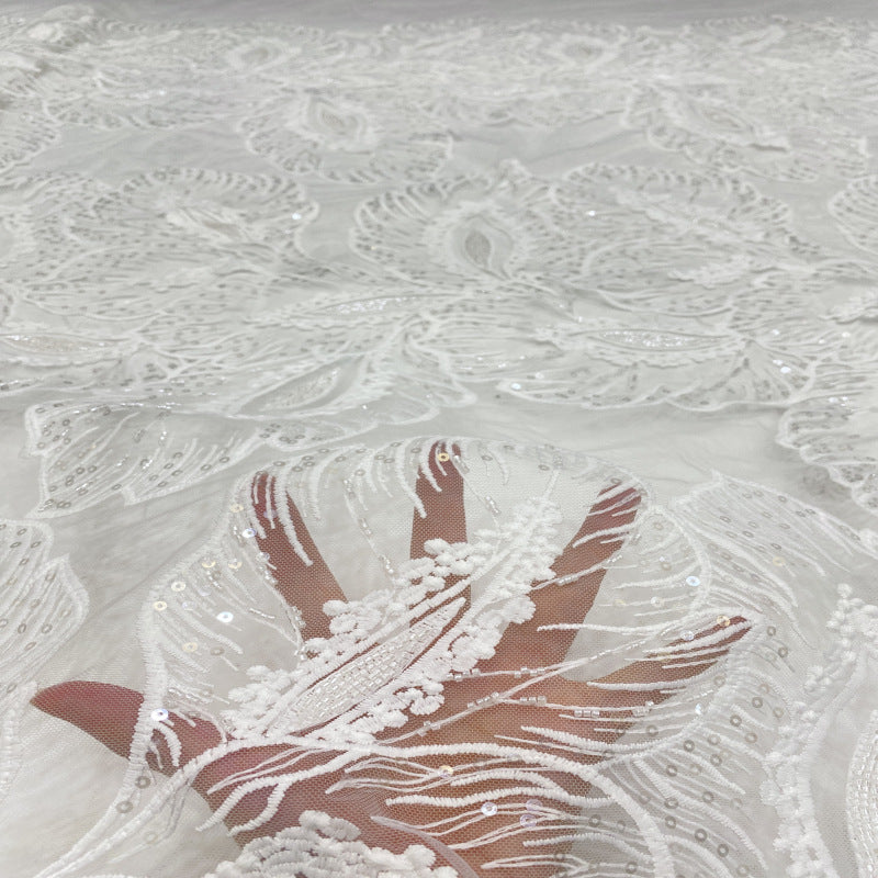 Milk-Silk Bead and Sequin Embroidered Bridal Fabric — fabric photo 4