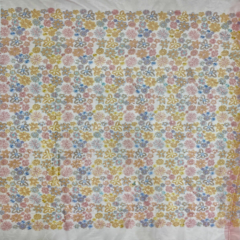 Warm-Tone Embroidery with Colorful Sequins — fabric photo 2