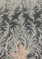 Positioned Floral Bead & 3/7mm Sequin Bridal Fabric — fabric photo 2