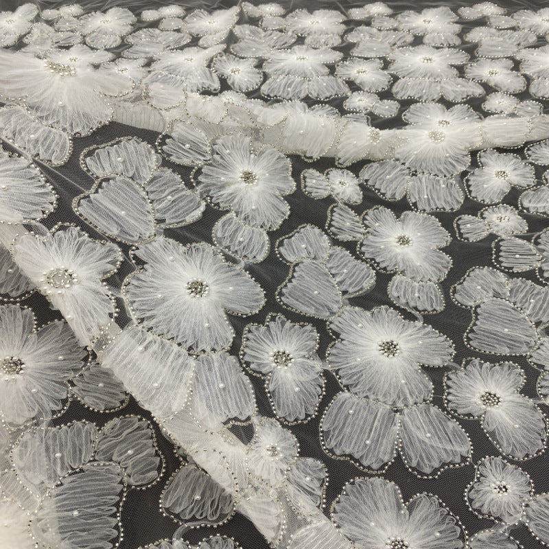 Heavy Disc Foam Bead Sequin Embroidered Fabric
