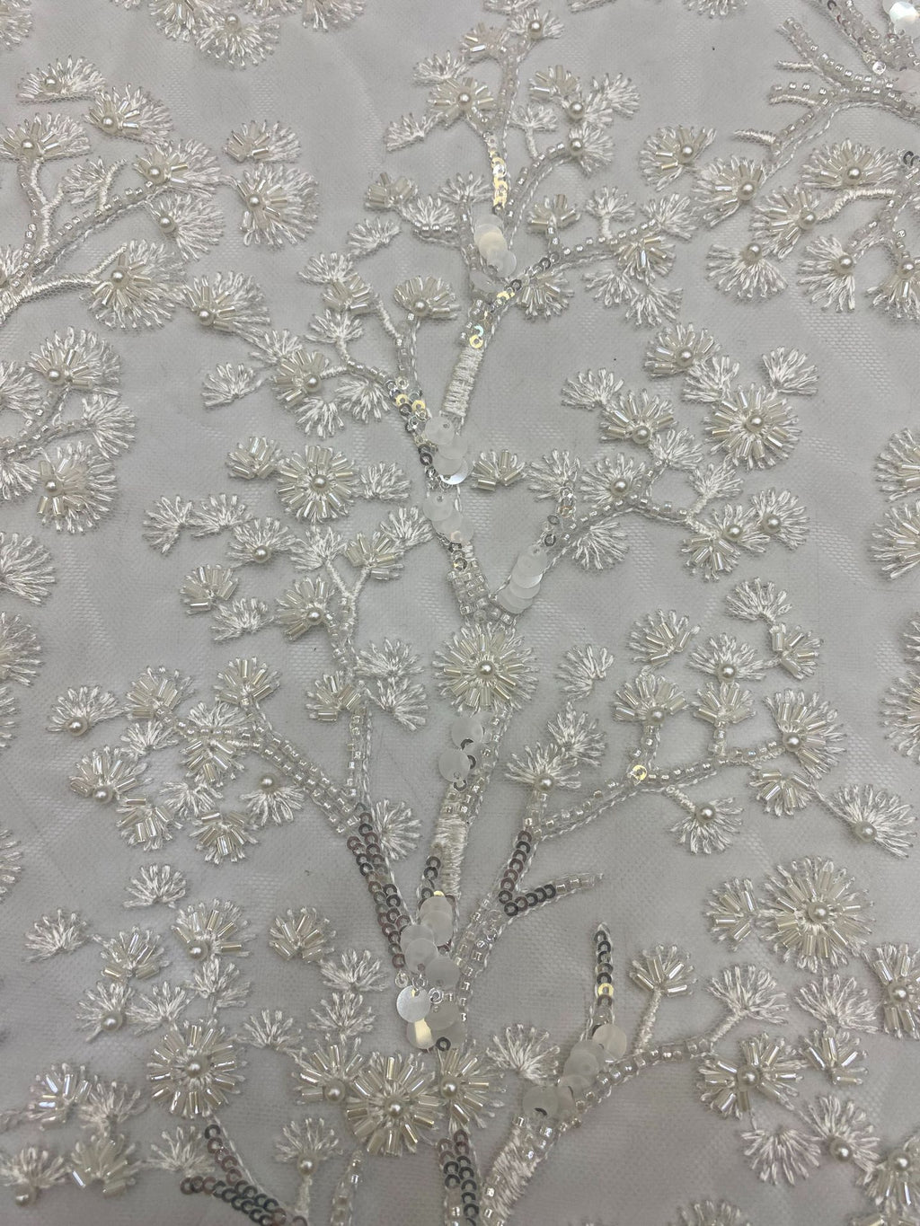 Botanical Sequin & Bugle-Bead Embroidered Bridal Fabric – Design 11647 — fabric photo 5