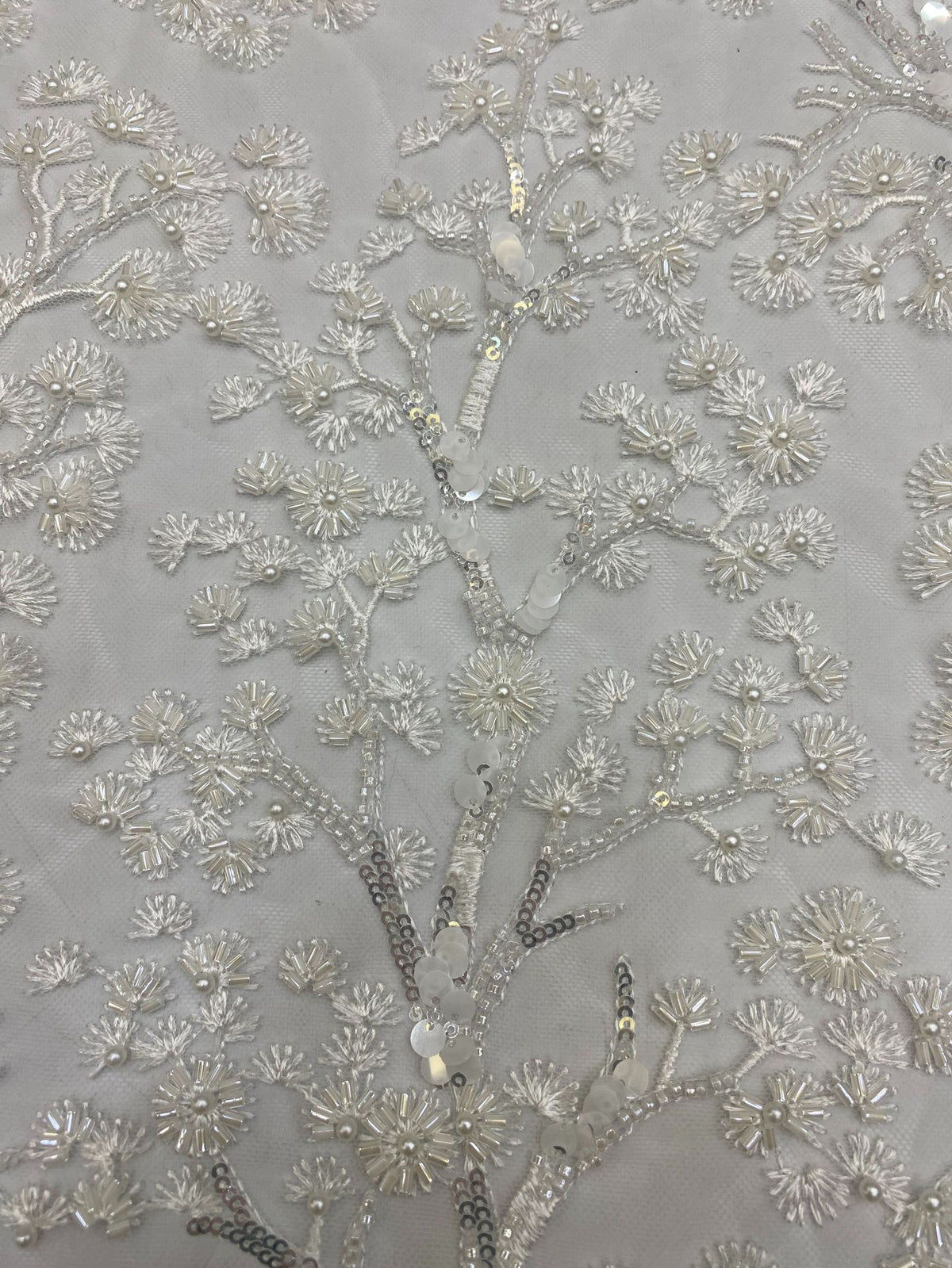 Botanical Sequin & Bugle-Bead Embroidered Bridal Fabric – Design 11647 — fabric photo 5