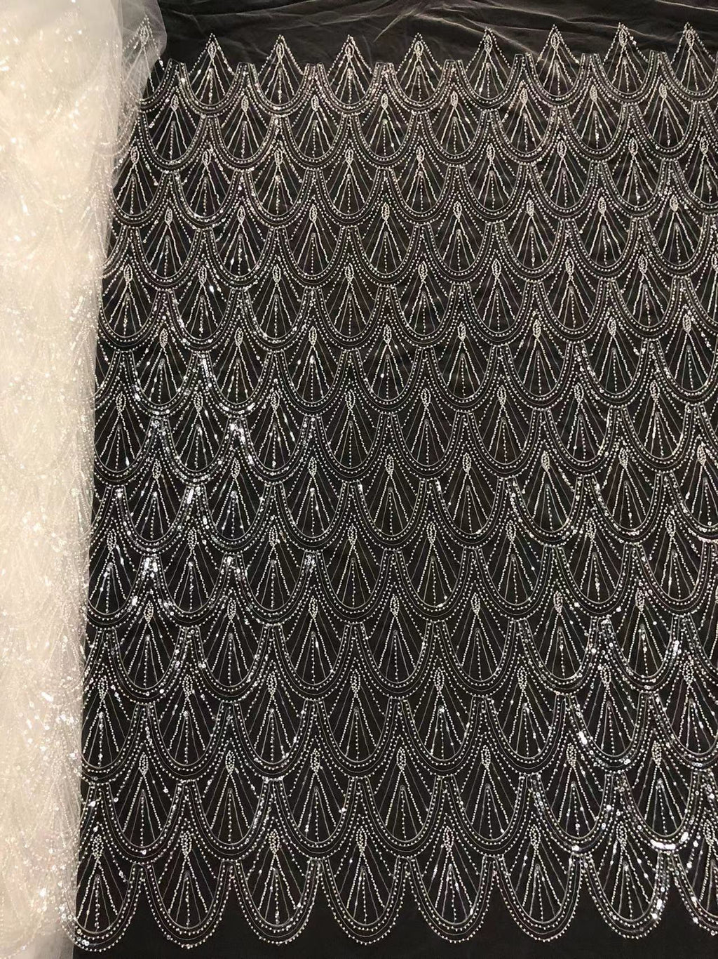 Vintage Beaded Fabric with 3/5 mm Clear Sequins — fabric photo 2