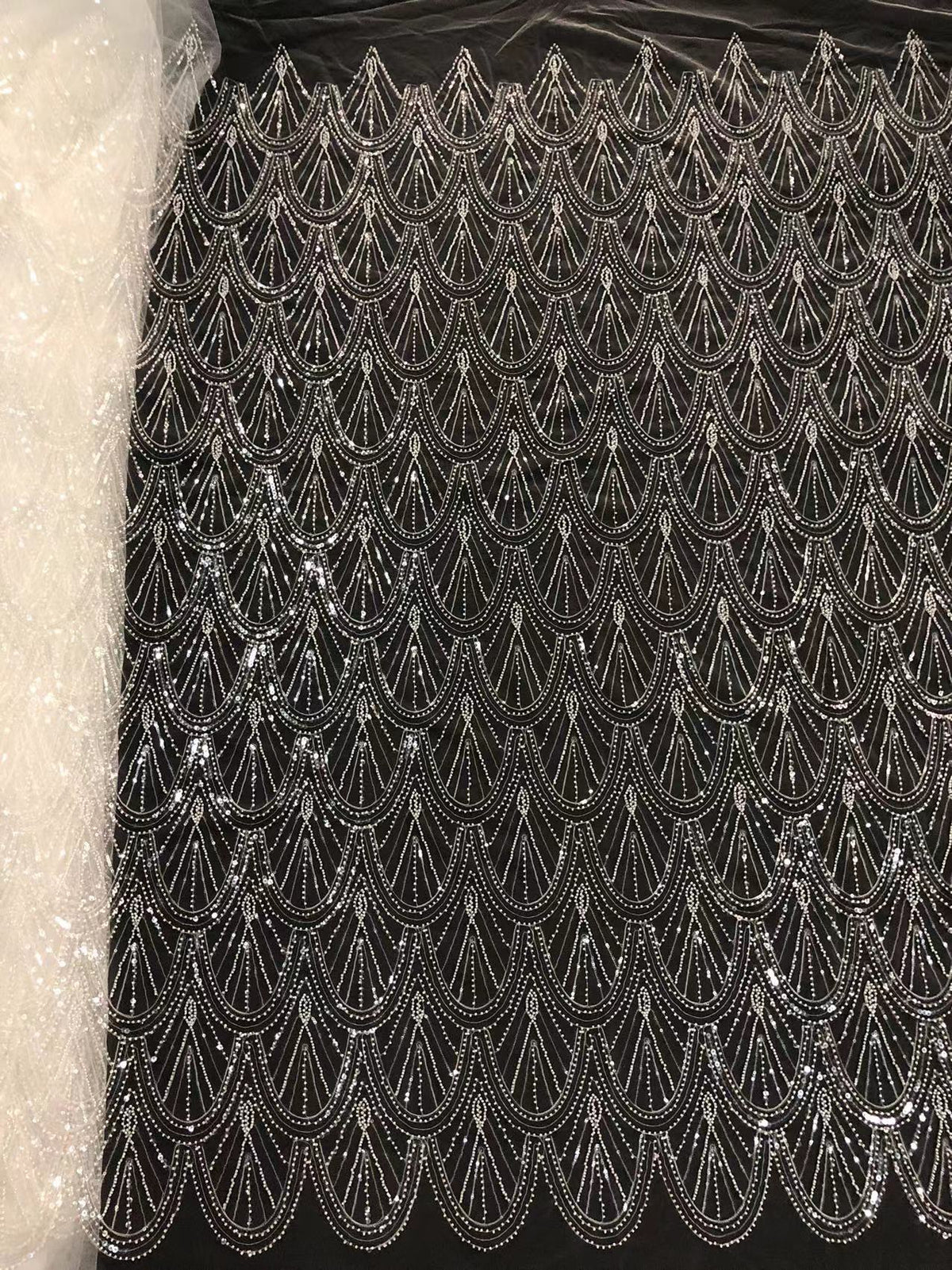Vintage Beaded Fabric with 3/5 mm Clear Sequins — fabric photo 2