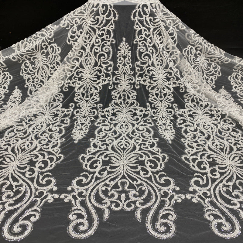 Heavy Symmetrical Bead Sequin Bridal Fabric — fabric photo 2