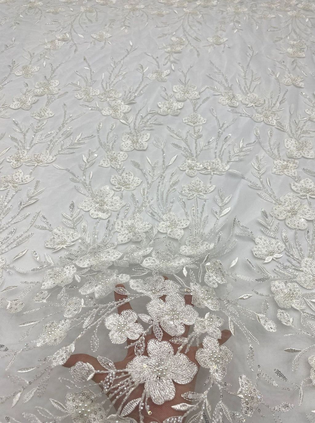 Fine Bead Embroidery & 3/4mm Sequin Dress Fabric — fabric photo 4