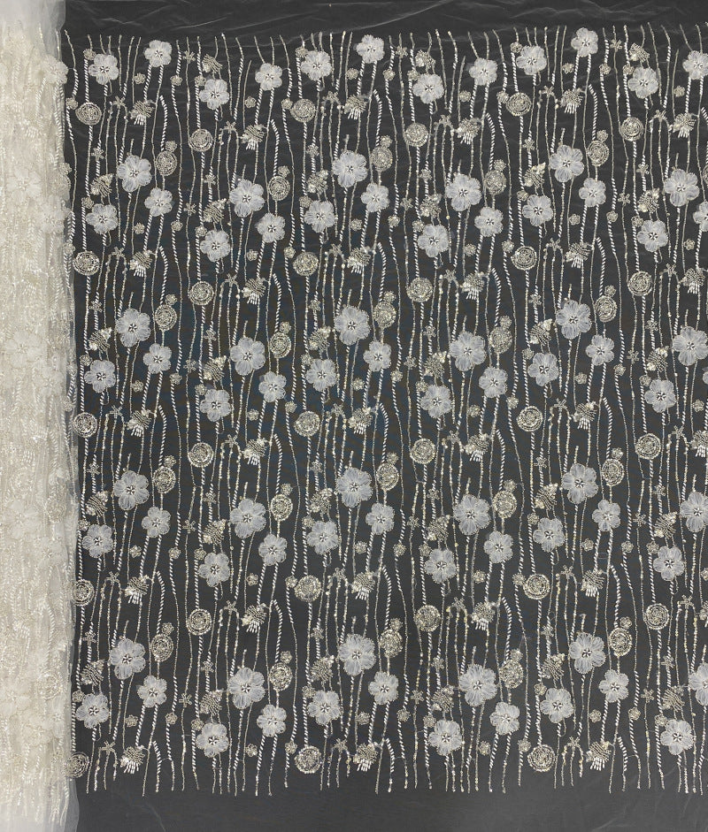 Sequin & Bubble-Bead Embroidered Bridal Fabric – Design 18431 — fabric photo 6