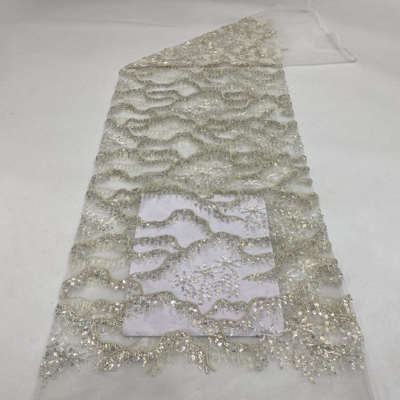 Sequin & Silver-Thread Embroidered Bridal Fabric – Design 02015