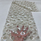Small Floral Double Bead 7/9mm Sequin Bridal Fabric