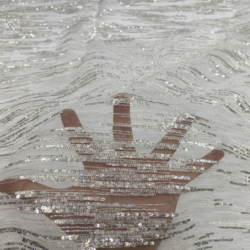 Layered 2 mm Crystal Sequin Embroidered Mesh Fabric — fabric photo 3