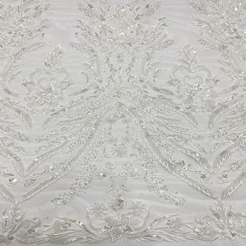 3D 3/4 mm Sequin & Bubble-Bead Embroidered Bridal Fabric — fabric photo 5