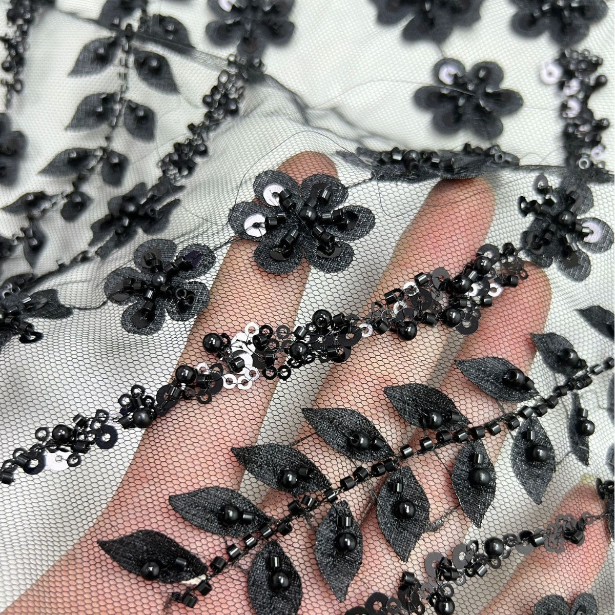 Bugle Bead & Seed Bead Mesh Lace — fabric photo 2