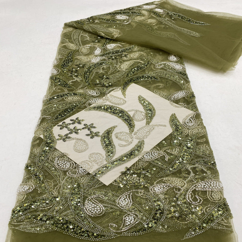 Heavy Paisley Sequin & Bugle-Bead Embroidered Bridal Fabric — fabric photo 3