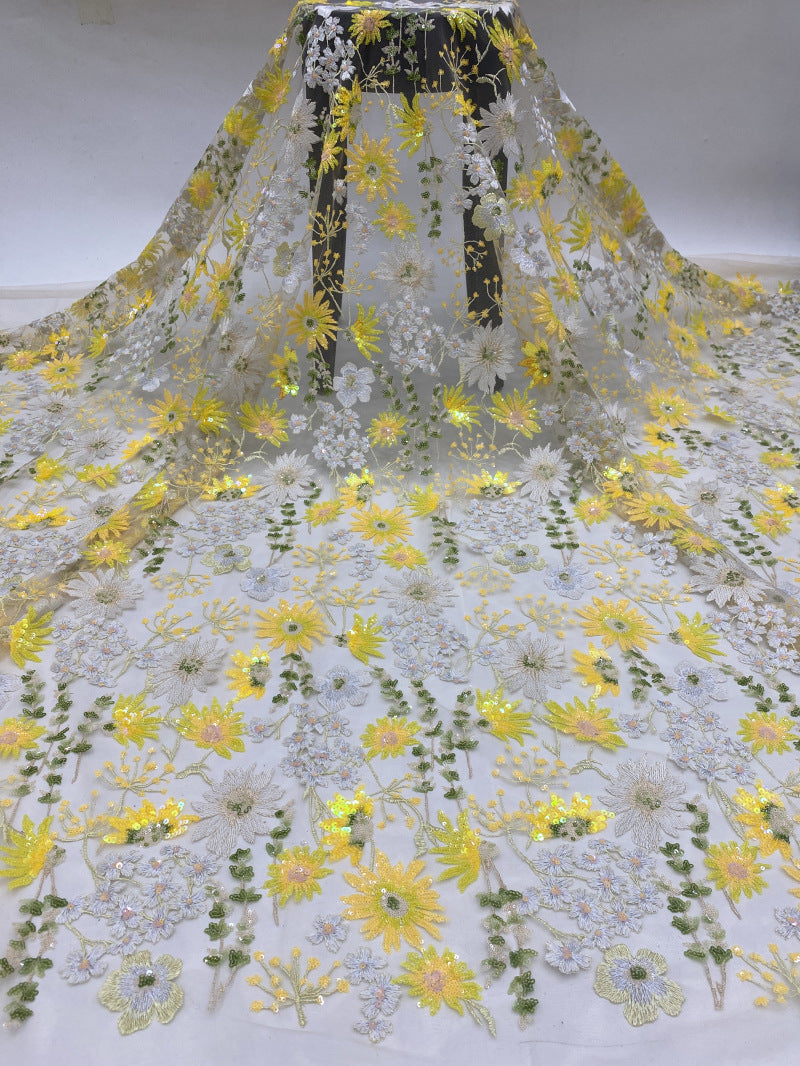 Multicolor Thread and Sequin Flat Embroidery Fabric — fabric photo 4