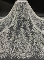Positioned Floral Bead & 3/7mm Sequin Bridal Fabric