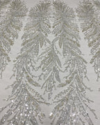 Silver Raised-Bead and 3/5 mm Crystal Sequin Bridal Fabric — fabric photo 6