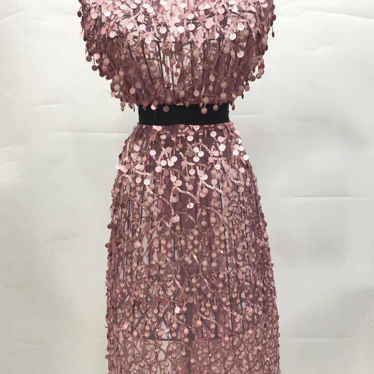 3/5/9/12 mm Sequin Embroidered Bridal Fabric — fabric photo 5