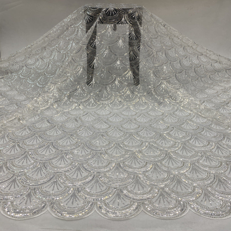 Silver Bead & 3/5mm Crystal Sequin Fabric
