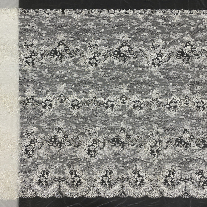 Heavy Sequin & Bugle-Bead Embroidered Lace Fabric — fabric photo 2
