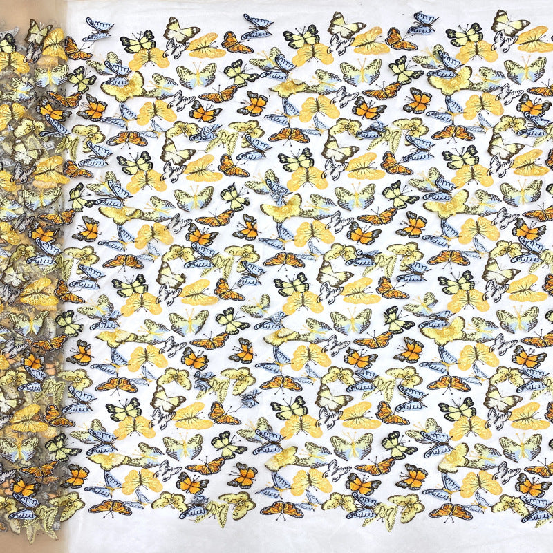 3D Butterfly Multicolor Embroidered Appliqué Fabric — fabric photo 2