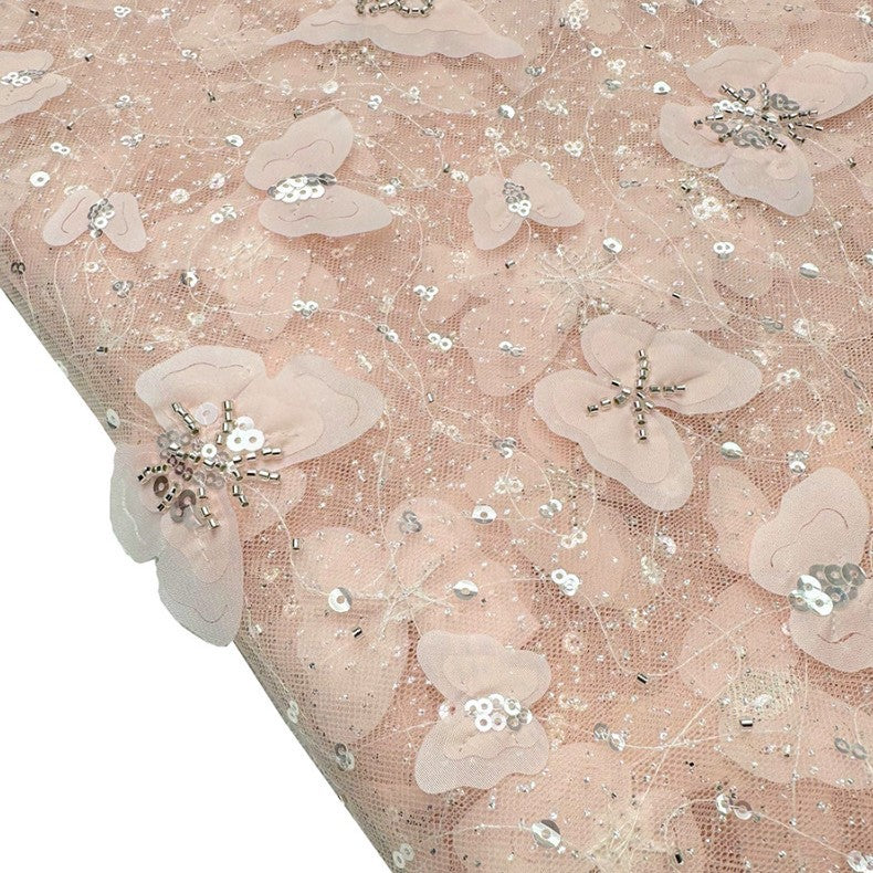 3D Butterfly Floral Beaded Sequin Mesh Lace — fabric photo 2