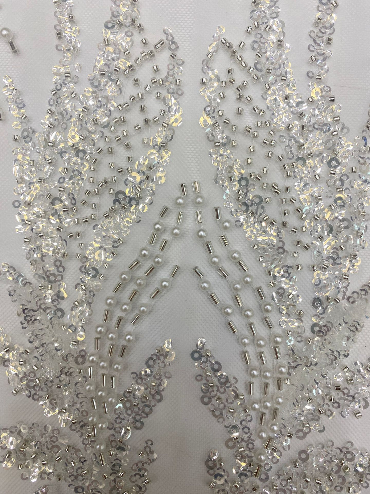 Large Floral Bugle Bead & Crystal Sequin Fabric — fabric photo 5