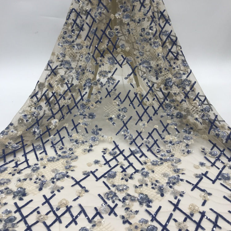 Diamond Grid Mesh with 2/3/4 mm Sequin Embroidery
