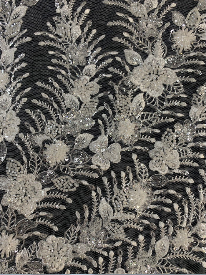 Fine 2/4 mm Crystal-Look Sequin Embroidered Bridal Fabric — fabric photo 2