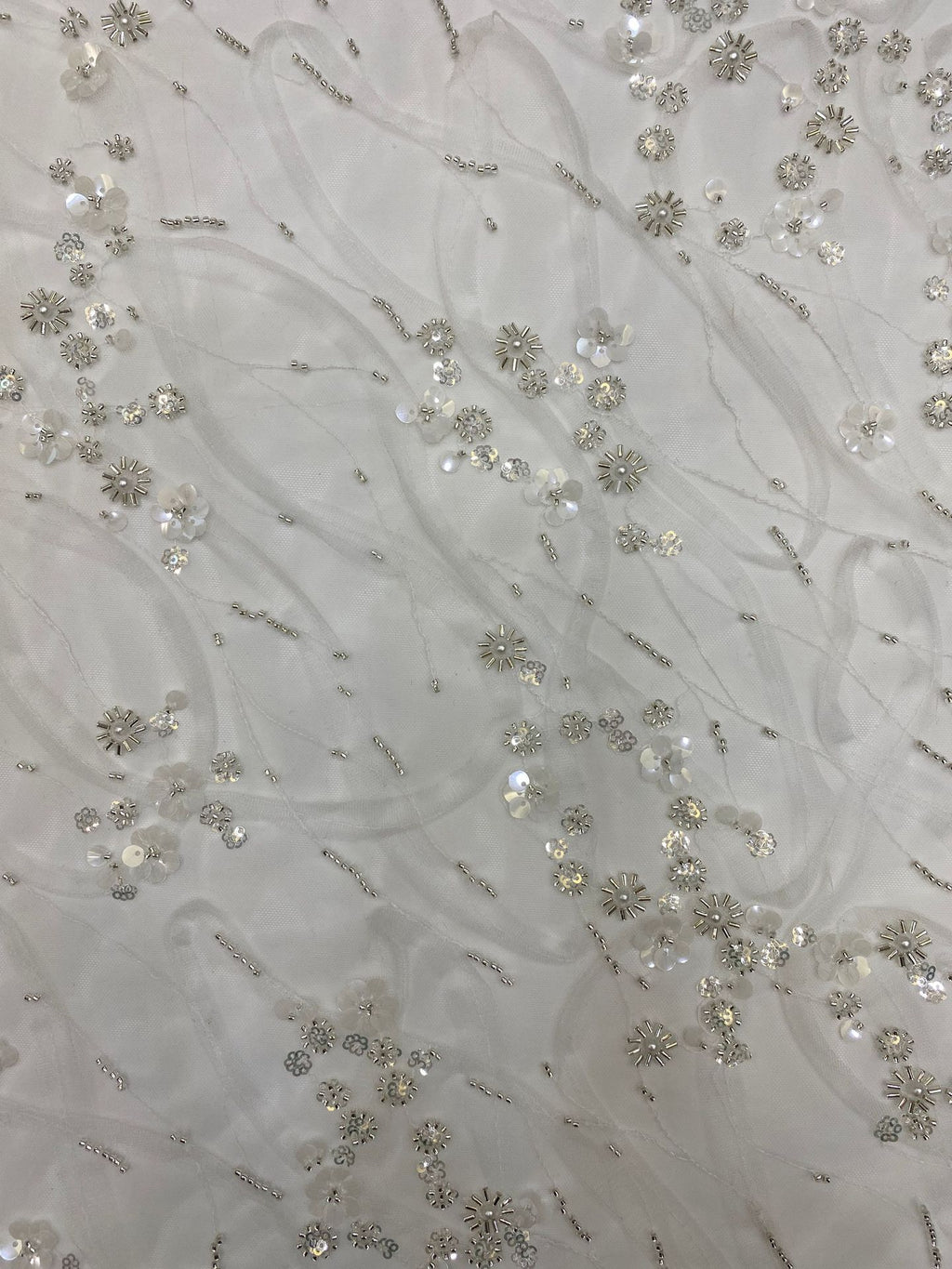 Corded Triple-Bead & 3/7 mm Sequin Embroidered Fabric — fabric photo 5
