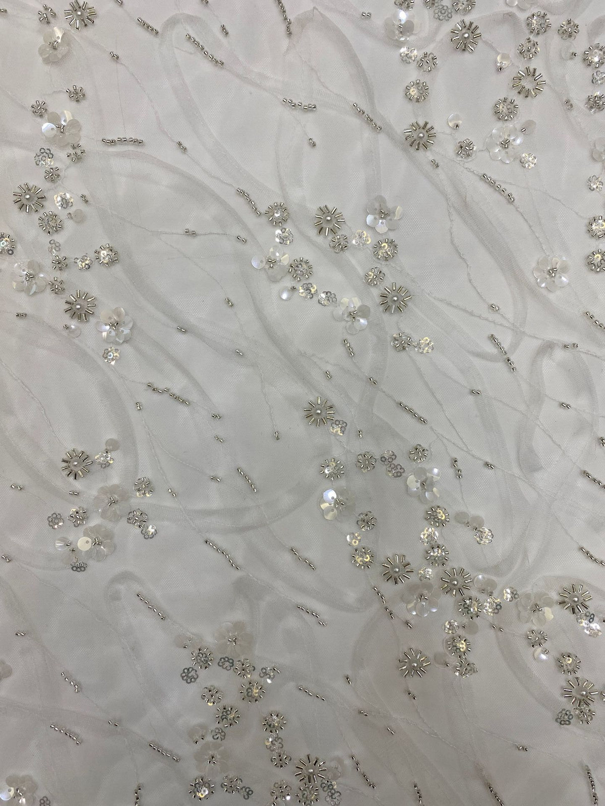 Corded Triple-Bead & 3/7 mm Sequin Embroidered Fabric — fabric photo 5