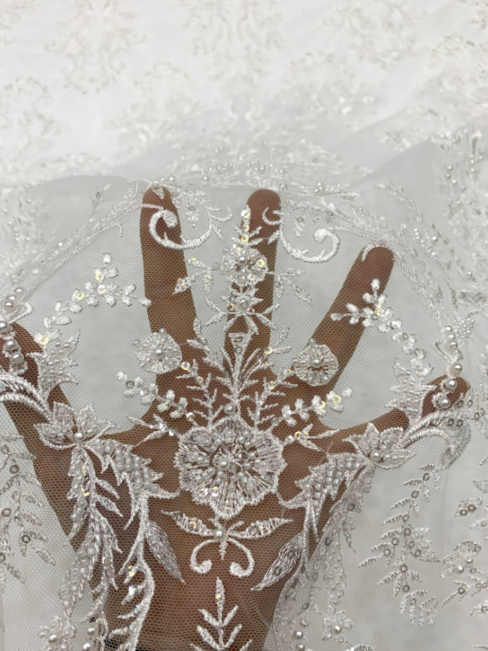 3 mm Crystal-Look Sequin Embroidered Bridal Fabric — fabric photo 5