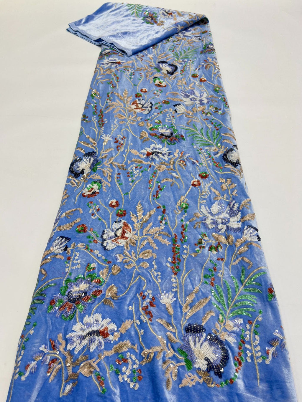 Botanical Sequin Embroidered Velvet-Base Fabric — fabric photo 6