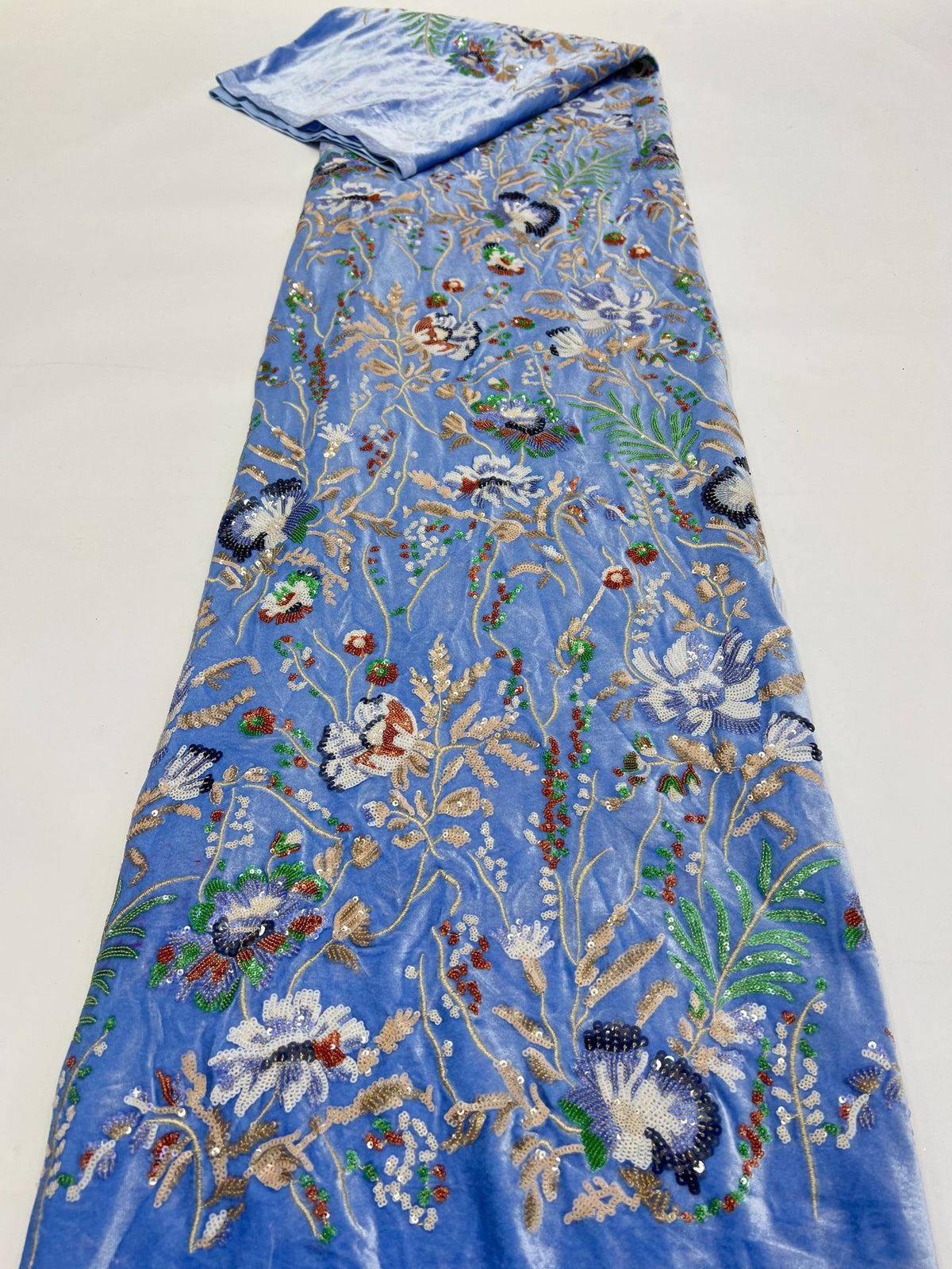 Botanical Sequin Embroidered Velvet-Base Fabric — fabric photo 6